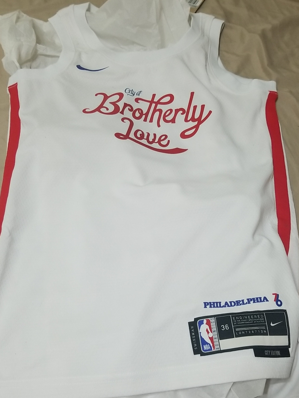 Nike White & Red  Philadelphia 'Brotherly Love' Basketball Jersey
